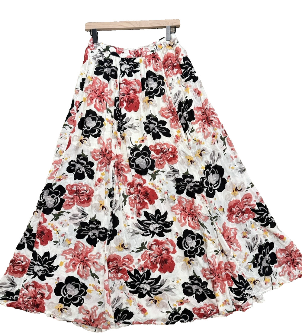 Abercrombie & Fitch Midi Floral Pull On Skirt MED Slit Partially Lined Stretch